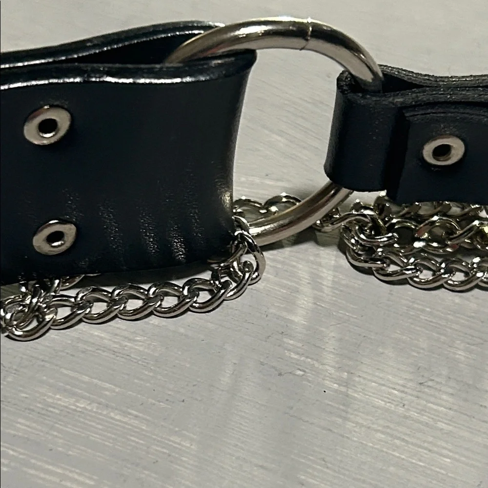 Black Leather & Polished Chrome Bondage Style Women’s Belt, Size Small - Picture 7 of 7